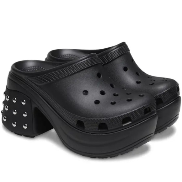 Crocs Women's Siren Studded Clog Platform Shoes High Heel Rubber Black NWT - Picture 2 of 8